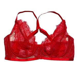 Playful Promises Wolf & Whistle Natalia Red Eyelash Lace Plunge Bra Size 36G